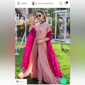 Elegant Pink and Fuchsia Zainab Chottani Pakistani/Indian Dress